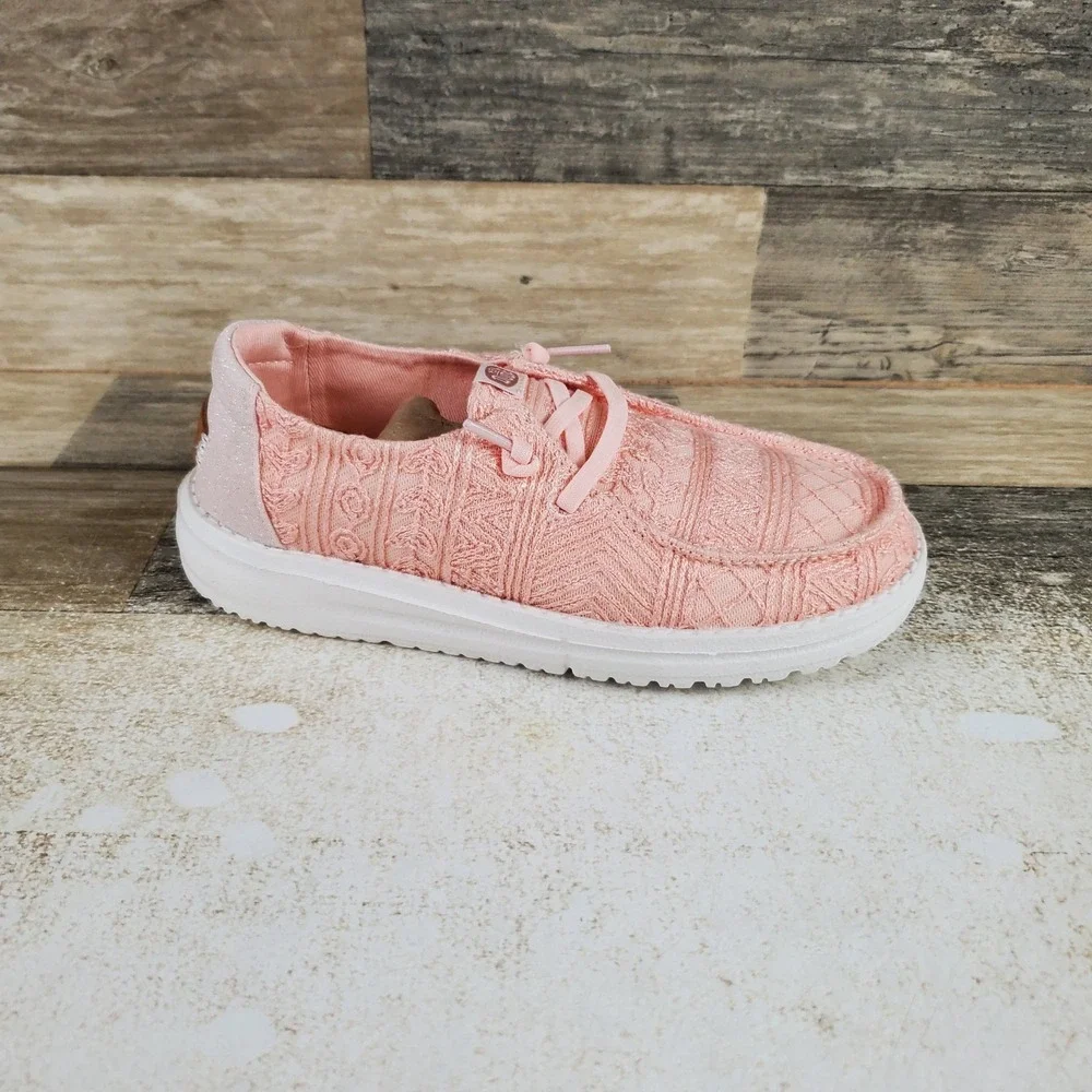 Hey Dude Wendy Crochet Lace Kids Loafer Shoes Sz 13 C13 Pale Pink White Lace-Up